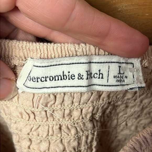 Abercrombie & Fitch Women’s‎  Lg Smocked Top Blouse Puff Sleeve Linen Blend Y2K - Picture 4 of 8